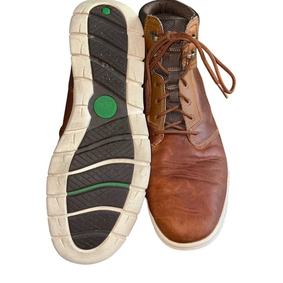 Timberland Mens Brown Leather Ankle Boots Lace Up Casual‎ Shoes Size 9.5